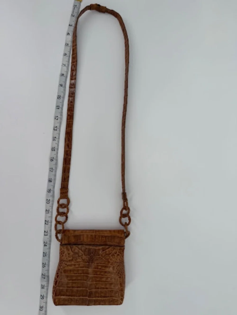 Baird & Baird Cognac Brown Genuine Caiman Leather Ring Strap Crossbody Bag